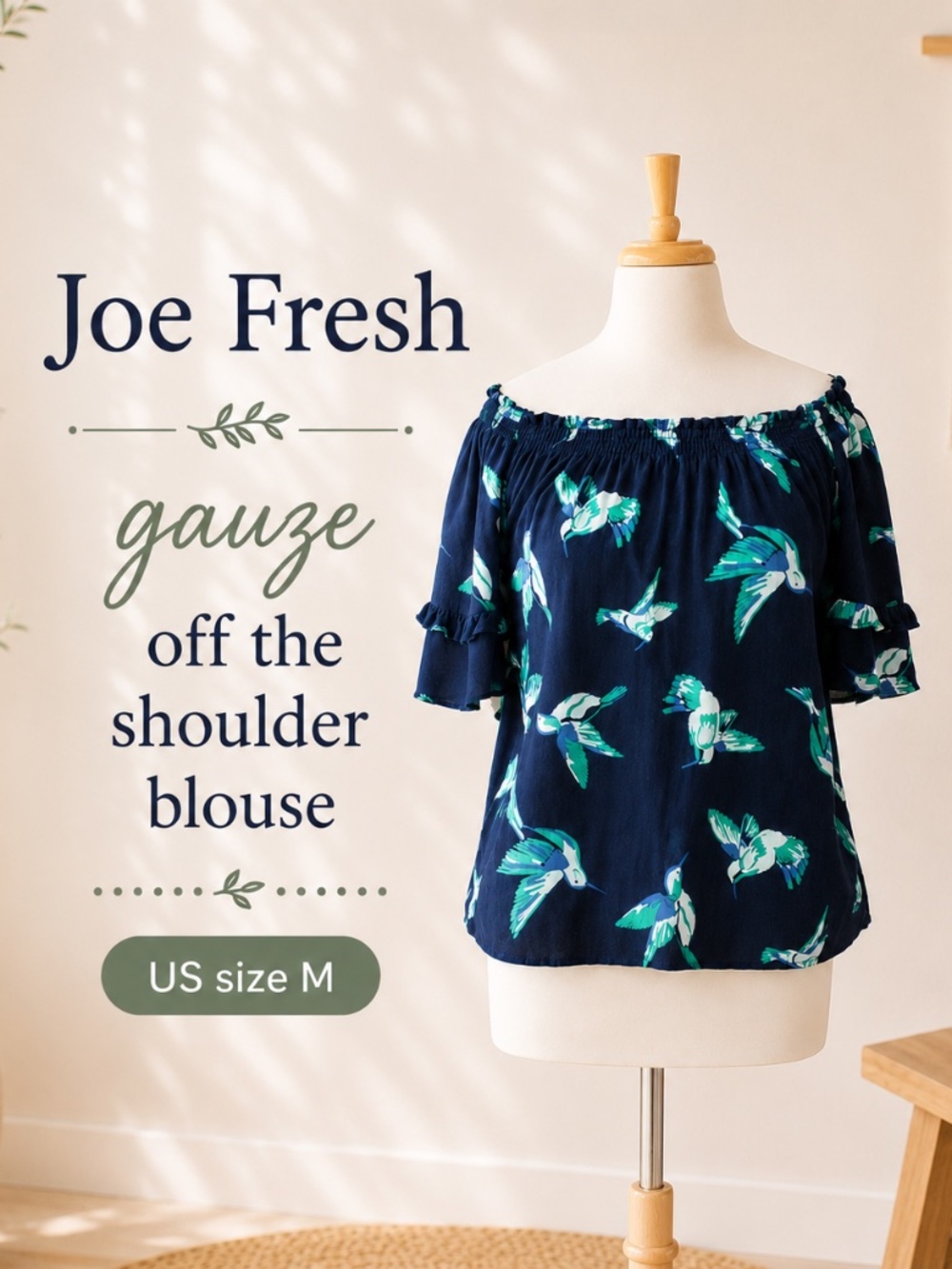 Joe Fresh Cotton Surplus Flutter Sleeve Blouse US size M